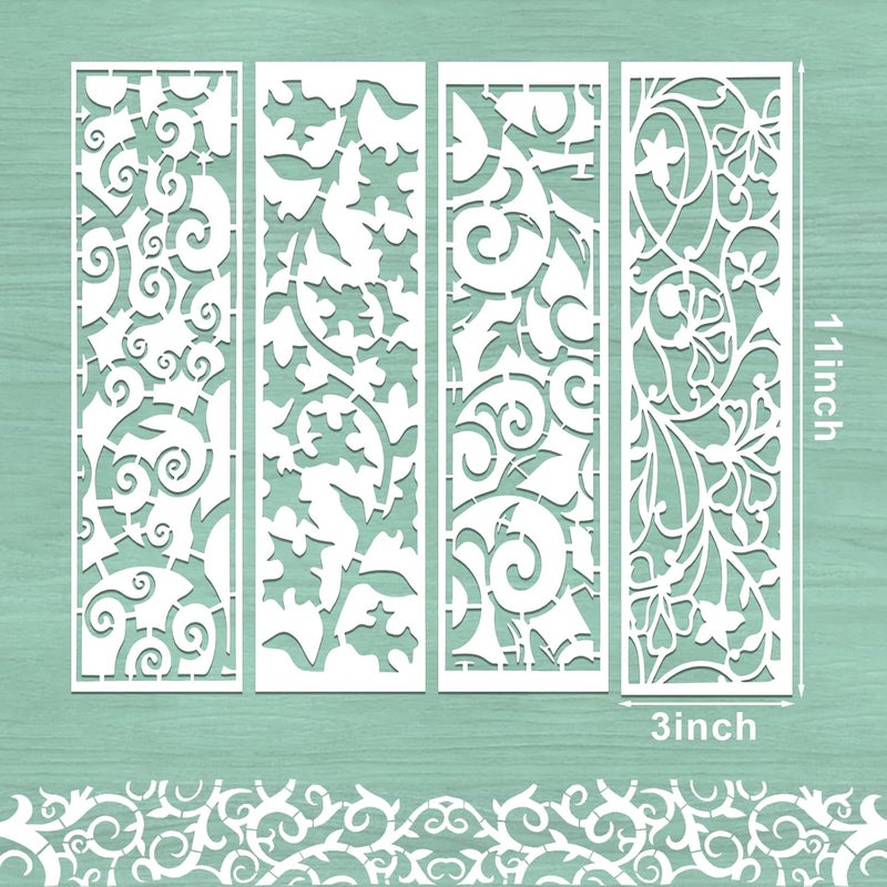 Resflyar 12 PCS Border Stencils for Painting, 11 x 3 Inch Leaf Texture Reusable Plastic Paint Templates for Painting on Wood Wall, Border Stencils for House Furniture Canvas Fabric DIY Art Cake Decor - Image 2